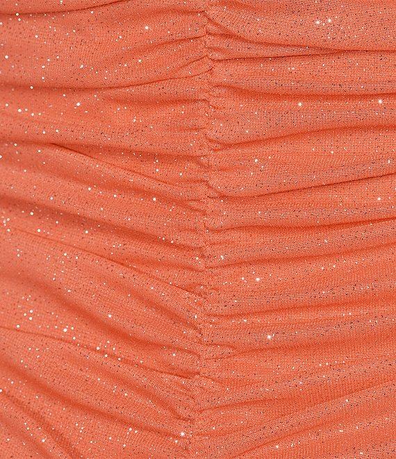 Jump Glitter Square Neck Ruched Long Sleeves With Ties At Hemline Dress Product Image