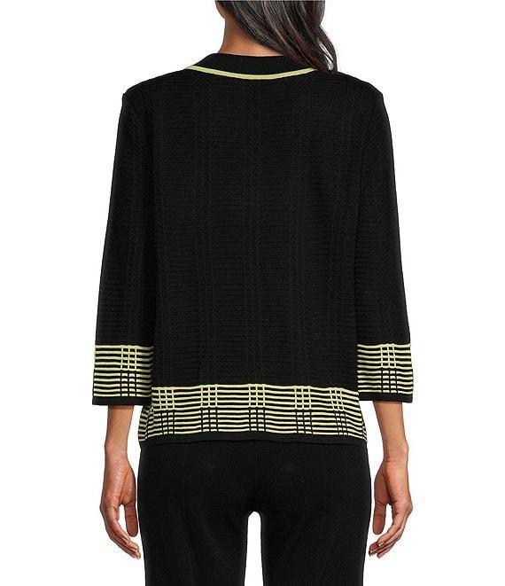 Ming Wang Ottoman Knit Two-Tone Round Neck 3/4 Sleeve Jacket Product Image