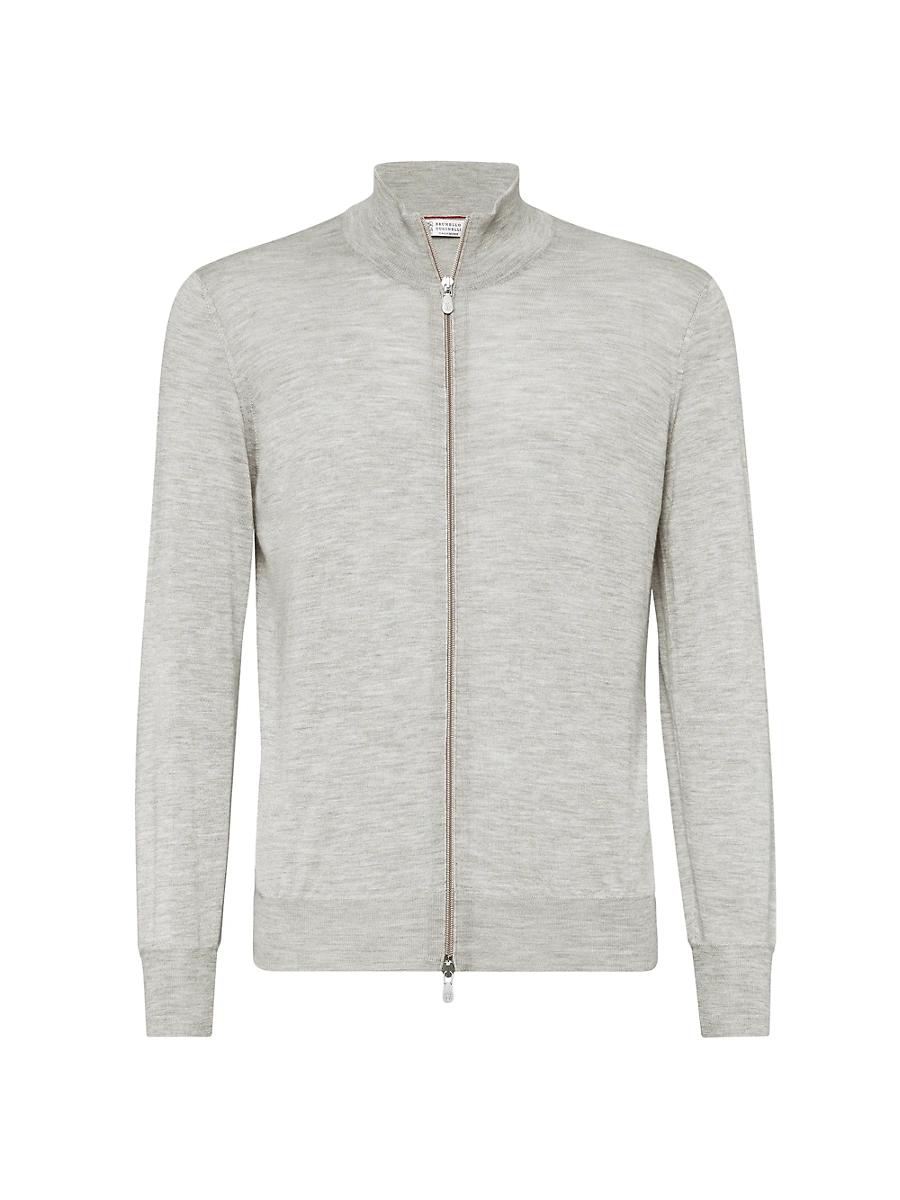 Mens Cashmere and Silk Lightweight Cardigan with Zipper Product Image