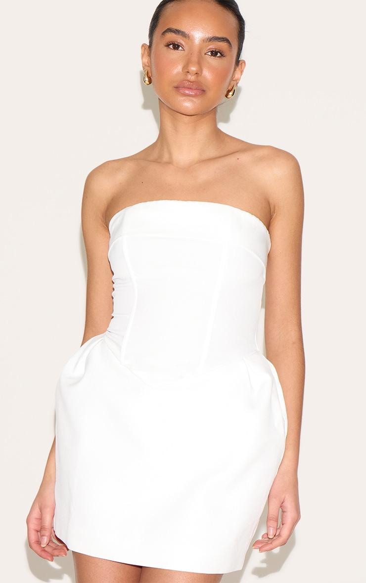 Petite White Bandeau Woven Mini Dress Product Image