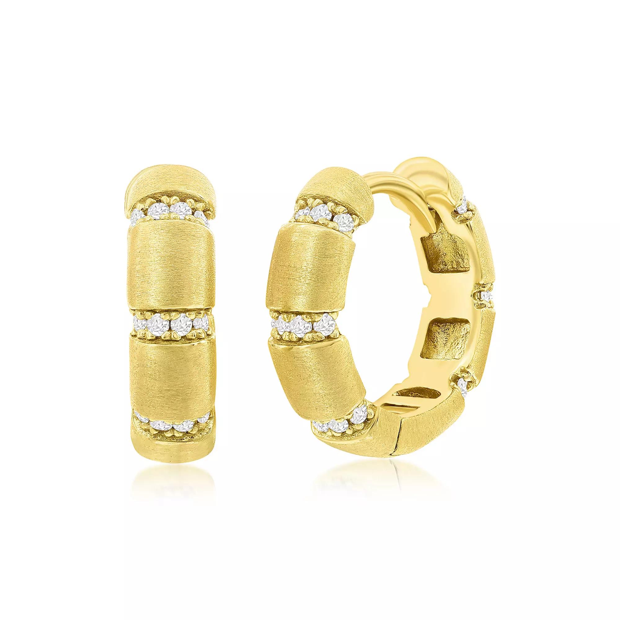 Argento Bella Sterling Silver Cubic Zirconia Lined Matte Hoop Earrings, Women's, Gold Tone Product Image