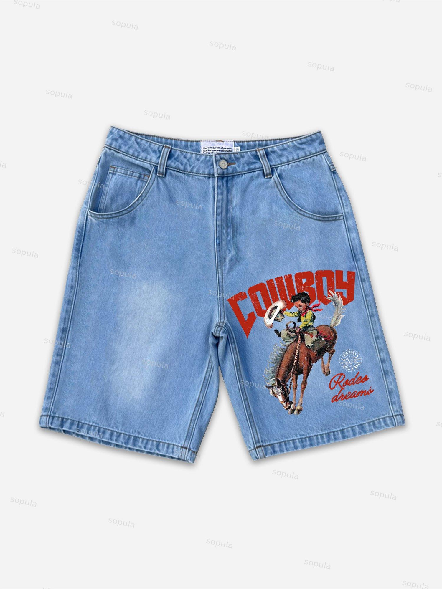Men's Cowboy Dream Graphic Denim Shorts Product Image