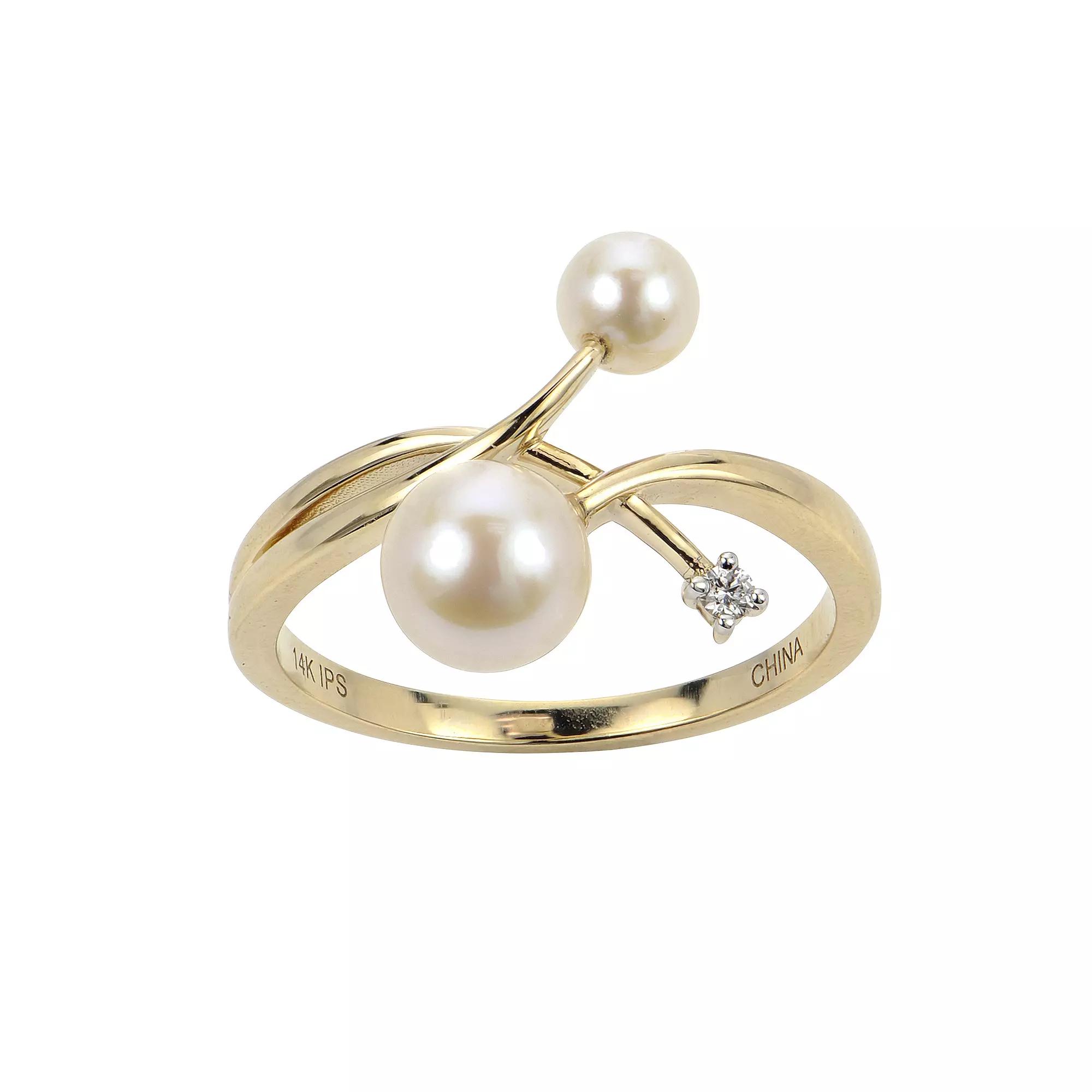 PearLustre by Imperial 14k Gold Akoya Cultured Pearl & Diamond Accent Cross Over Ring, Womens Product Image