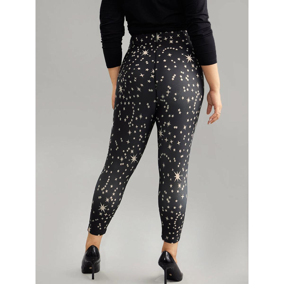 Plus Size Star Print High Rise Skinny Leggings Women Black Casual High stretch Skinny High Rise Dailywear Leggings BloomChic 28/5X Product Image