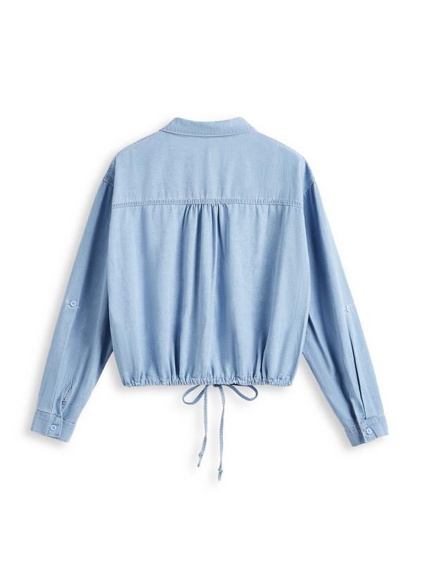 Vintage Dual Pocket Drawstring Denim Blouses&Shirts Product Image