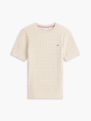 Short-Sleeve Cable Knit Sweater Product Image