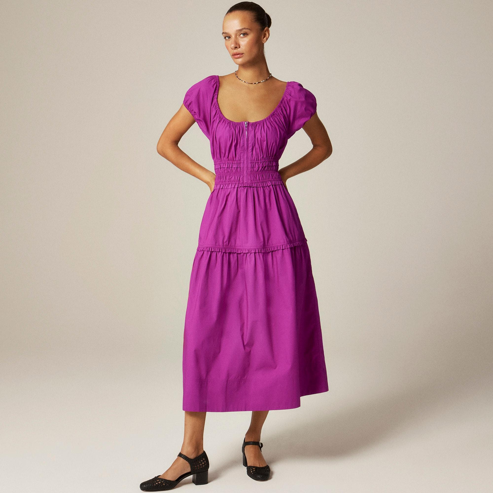 Tiered midi dress in cotton poplin Product Image