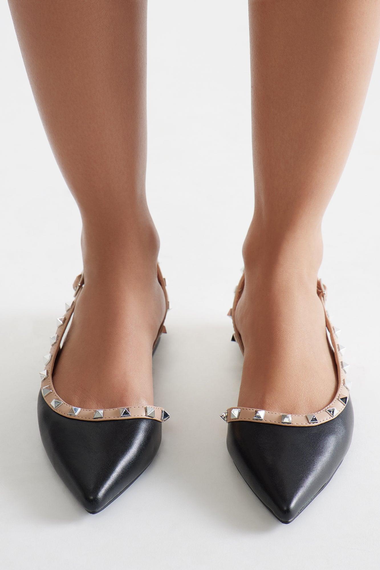 Odina Studded Slingback Flats - Black Product Image