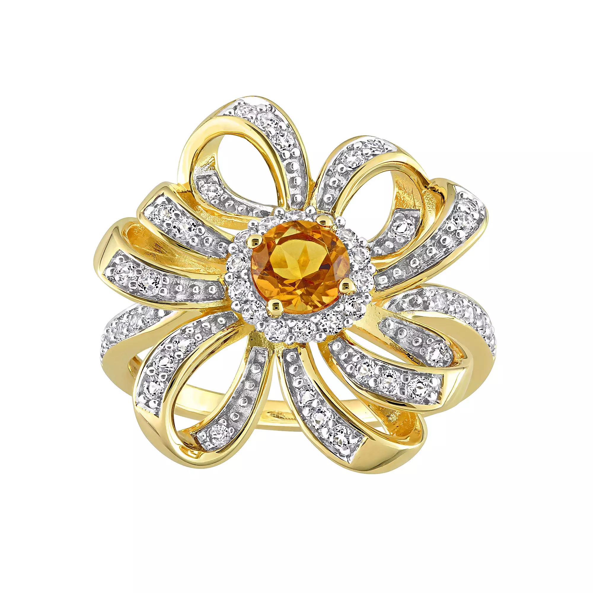Stella Grace 18k Gold Over Silver Madeira Citrine & White Topaz Flower Cocktail Ring, Women's, Size: 7, Gold Tone Product Image