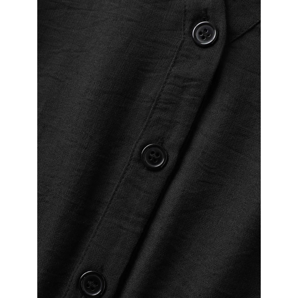 Plus Size Button Placket Waist-Tie Midi Dress Black Women Office Notched collar Short sleeve Curvy BloomChic 14-16/1X Product Image