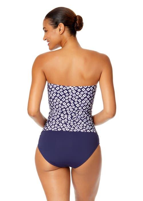 Anne Cole Women's Tiger Dance Twist Front Bandeaukini Swim Top in Shibori Geo Blue at Nordstrom, Size X-Large Product Image