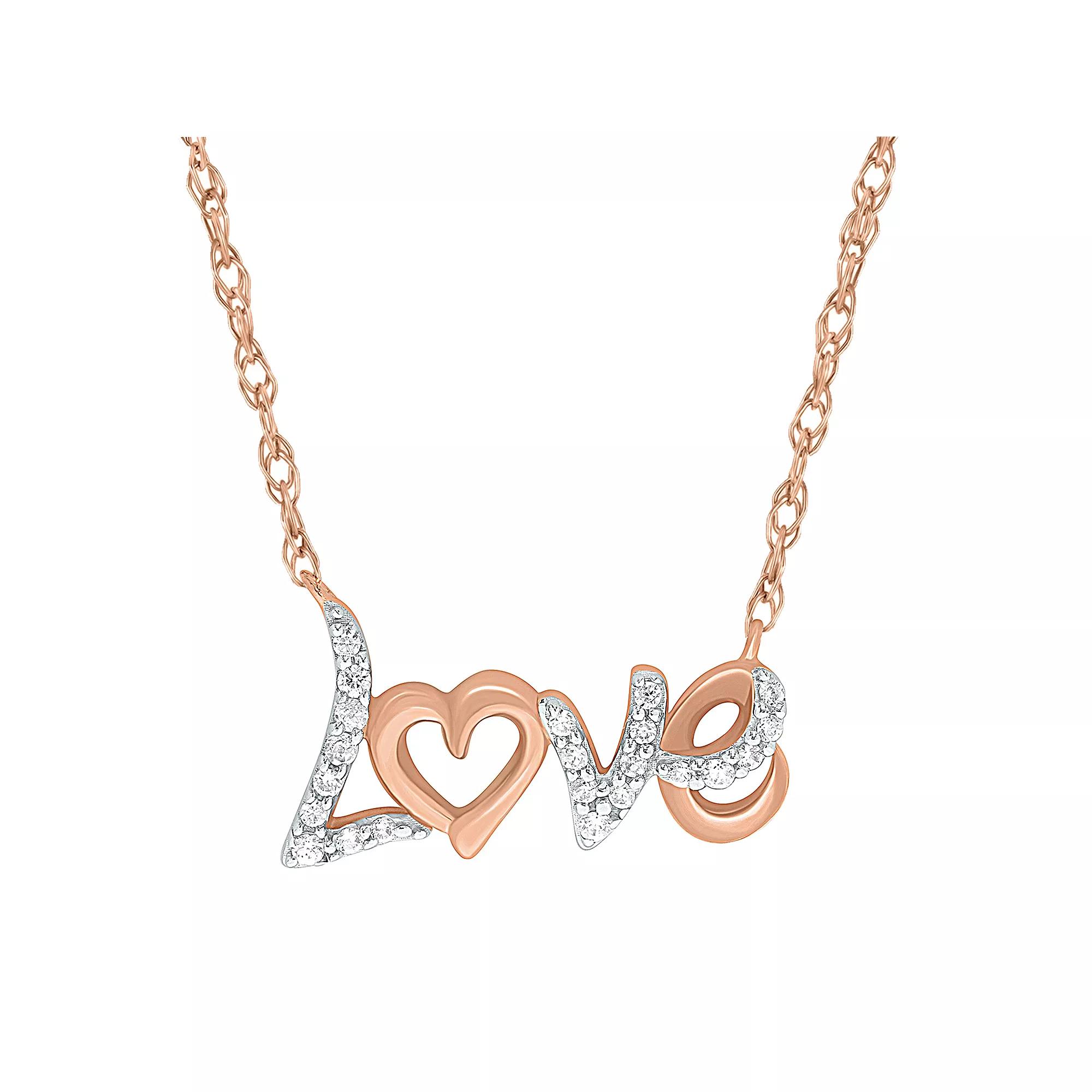 Sterling Silver 1/10 Carat T.W. Diamond "Love" Pendant Necklace, Women's, Size: 18", Pink Tone Product Image