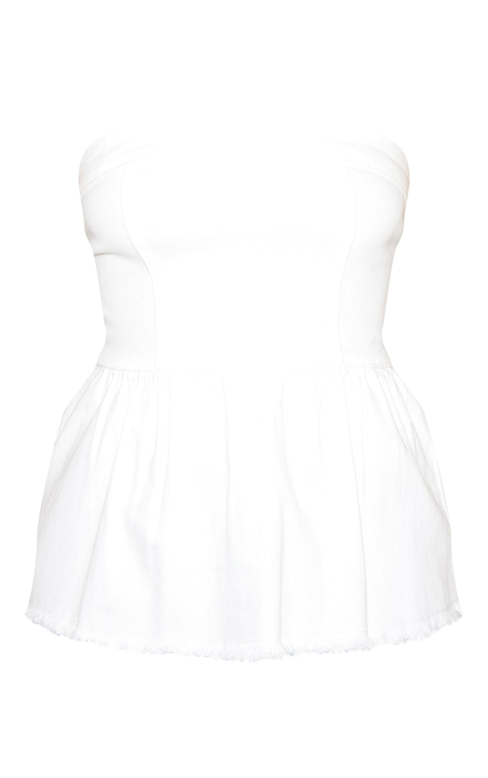 White Raw Hem Peplum Bandeau Denim Top Product Image