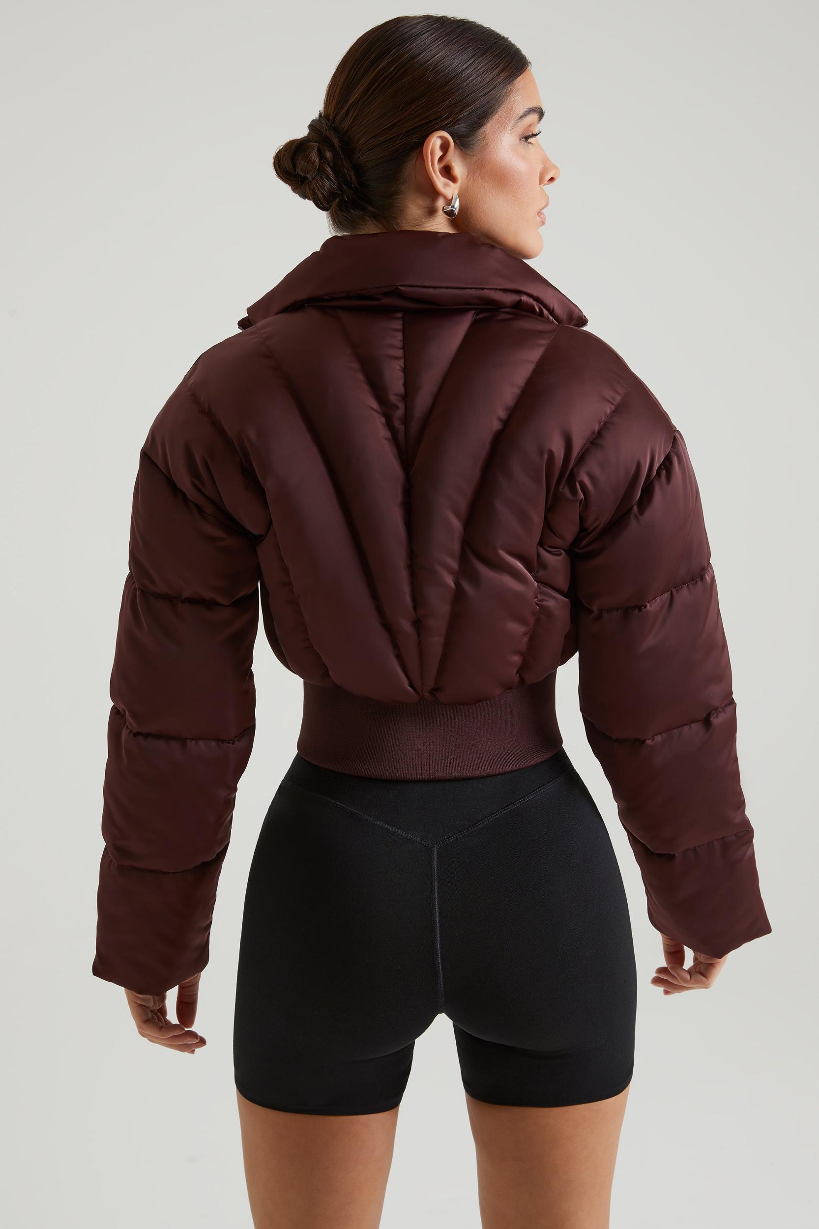 Ribbed Puffer Jacket in Brown Product Image