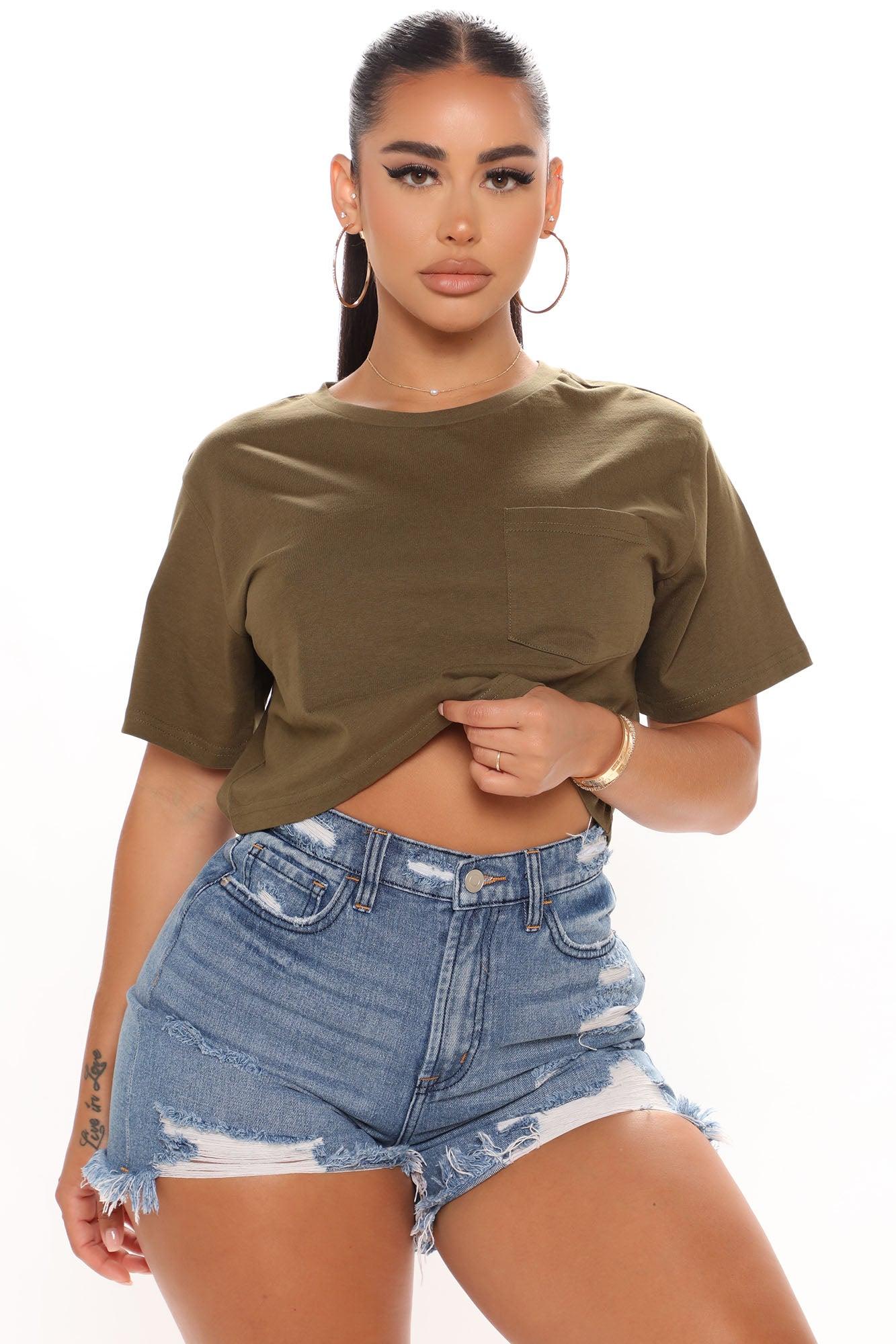 Elisa Relaxed Crop Tee - Olive Product Image