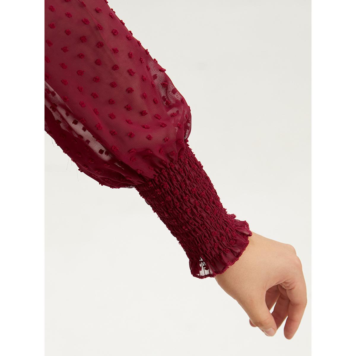 Plus Size Scarlet Halloween Solid Tie Neck Shirred Blouse Women Elegant Long Sleeve Tie Neck Festival-Halloween Blouses BloomChic 26/4X Product Image