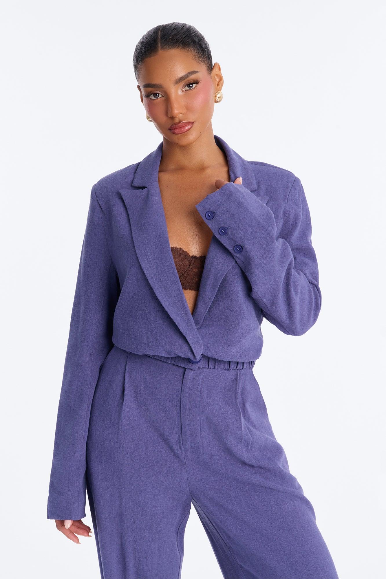 Iris Linen Belted Pant Set - Slate Blue Female Product Image