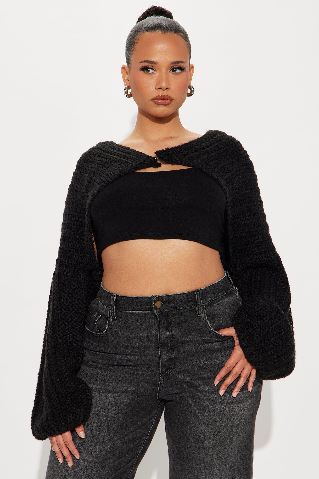 Dream State Chunky Knit Cropped Cardigan Sweater - Black Product Image