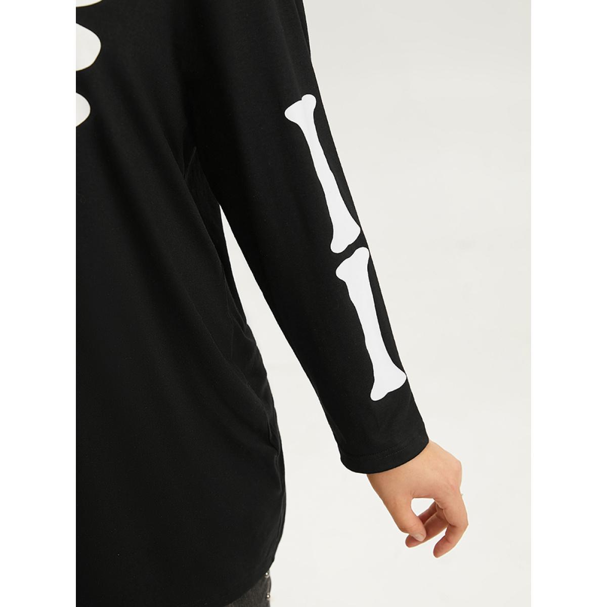 Plus Size Halloween Skull Print Crew Neck T-shirt Black Women Casual Printed Halloween Round Neck Festival-Halloween T-shirts BloomChic 10/M Product Image