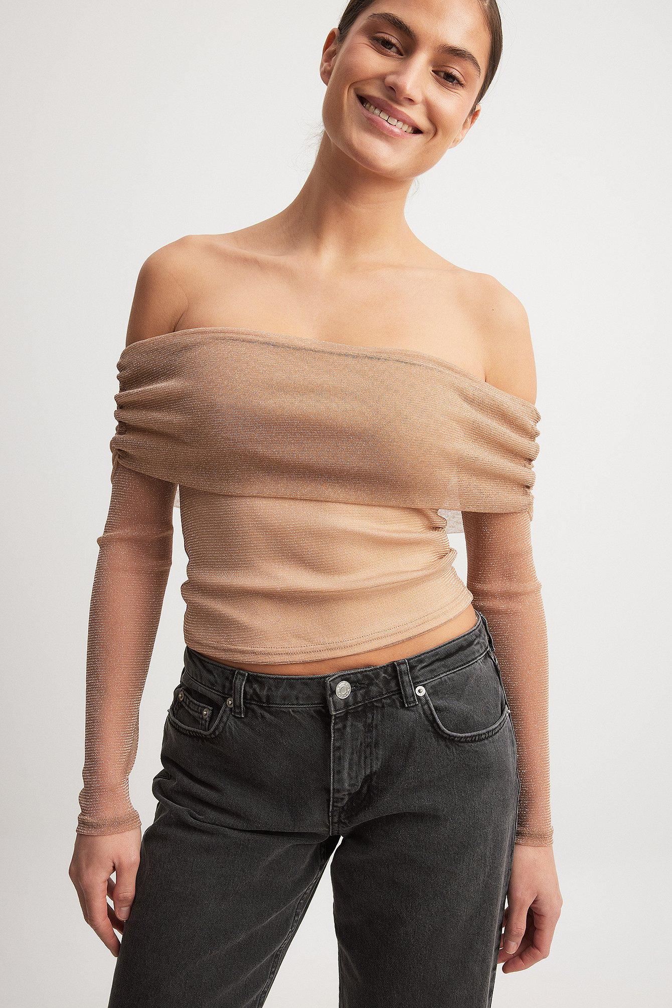 Off Shoulder Mesh Glitter Top Product Image