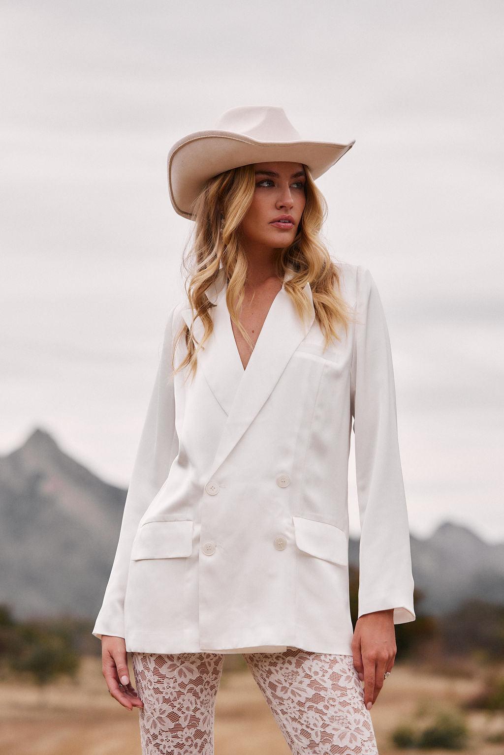 Madison White Satin Blazer Product Image