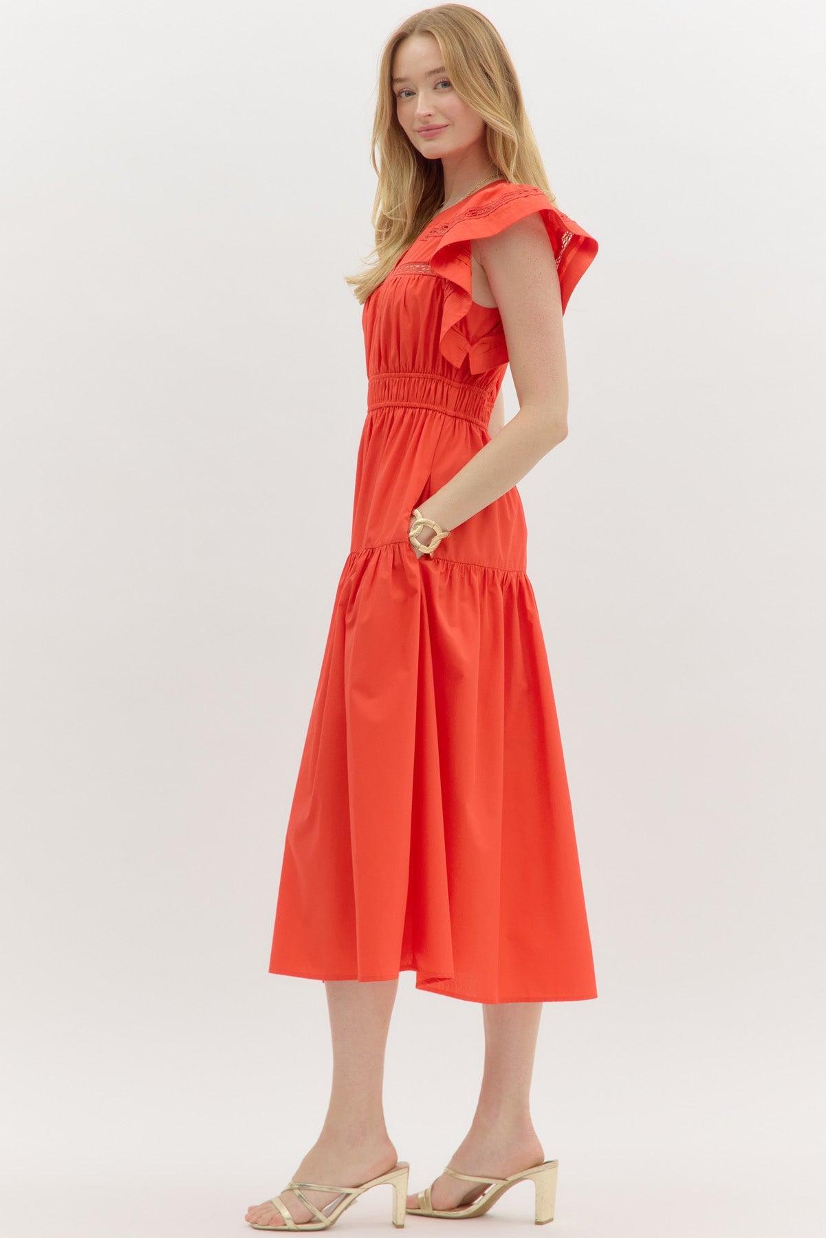 Coral Flutter Sleeve Dress Product Image
