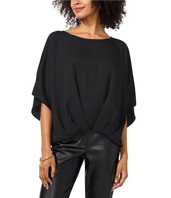 Vince Camuto Luxe Crepe de Chine Boat Neck 3/4 Dolman Sleeve Cinched Hem Top Product Image