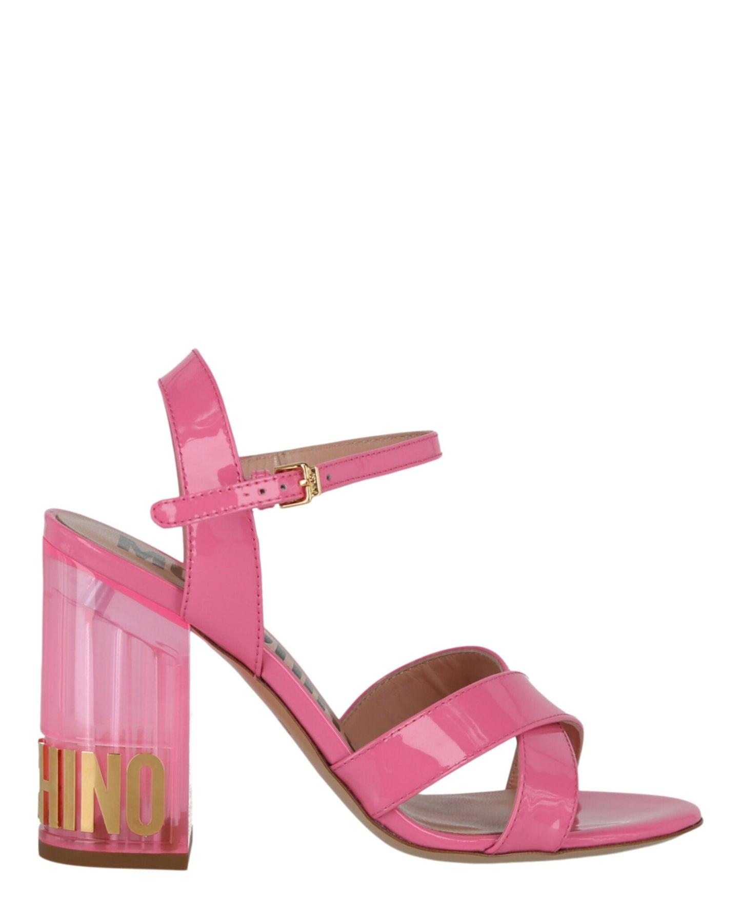 Moschino Patent Leather Logo Heel Sandals Female Product Image