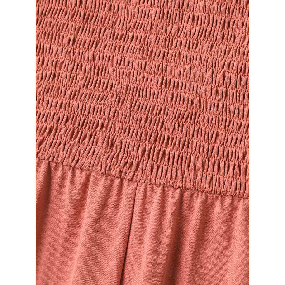 Plus Size Coral Shirred Puffy Sleeve Pockets Jumpsuit Women Short sleeve Square Neck Casual Loose Jumpsuits BloomChic 22-24/3X Product Image