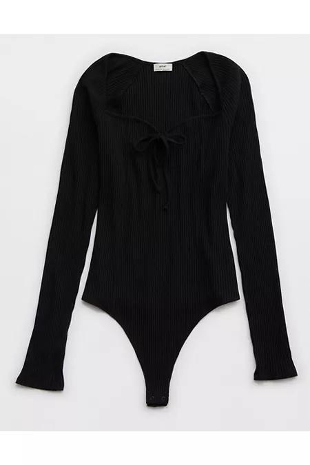 Aerie Long Sleeve Tie Front Bodysuit Women's Product Image