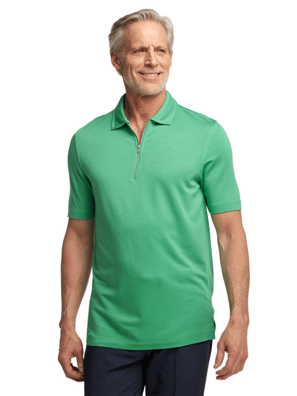 Lyocell Blend Quarter Zip Polo - Green Product Image