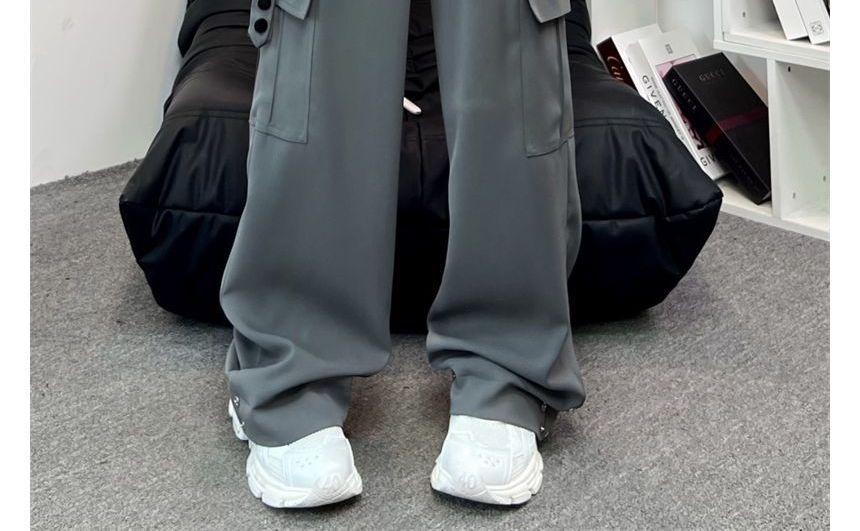 Low Rise Plain Drawstring Wide Leg Cargo Pants Product Image