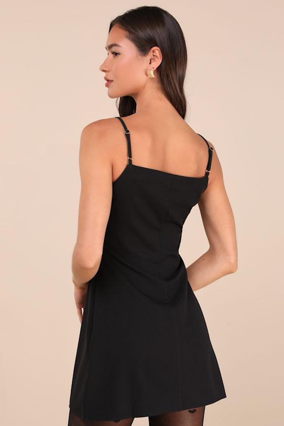 Asinel Black Plunge Cutout Sleeveless Bow Mini Dress Product Image