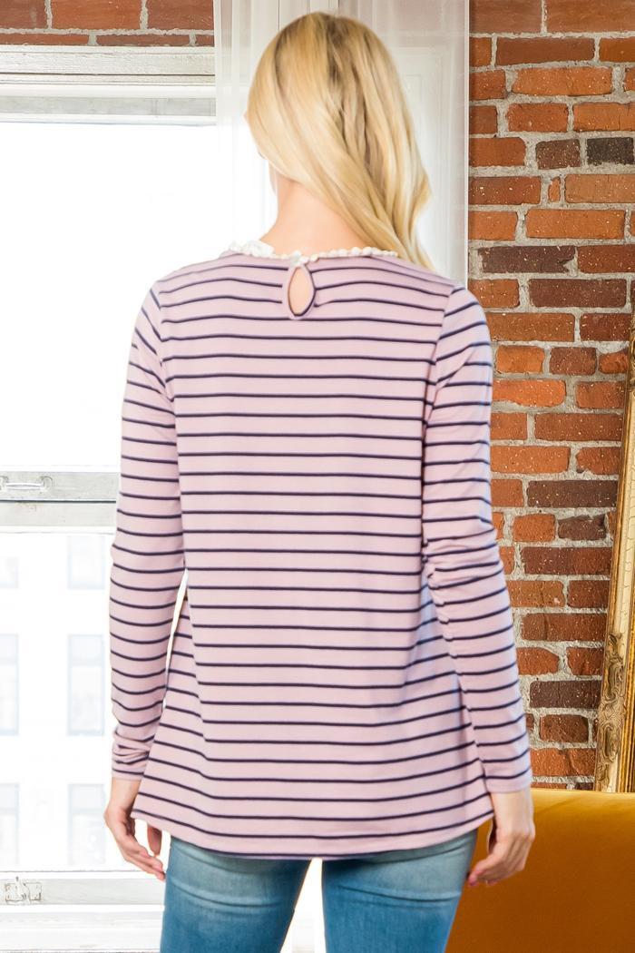 Pompom Detail Long Sleeve Stripes Top Product Image