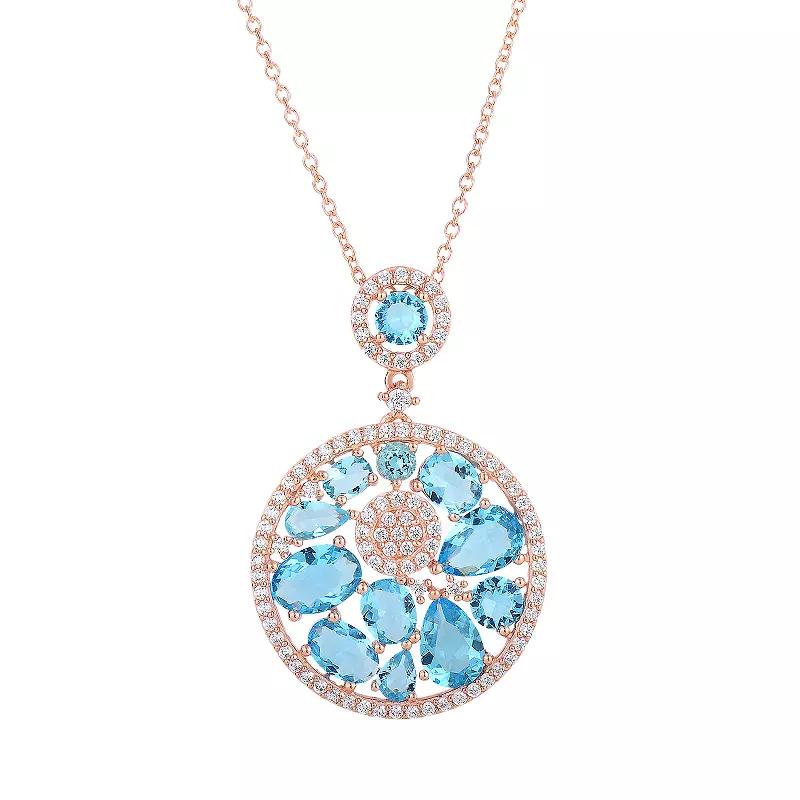 Sterling Silver Cubic Zirconia Circle Pendant Necklace, Womens Gold Tone Product Image