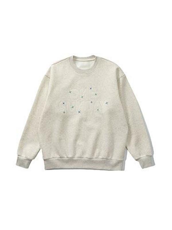 Men's Fleece Letter Embroidery Crew Neck Sweatshirt Product Image