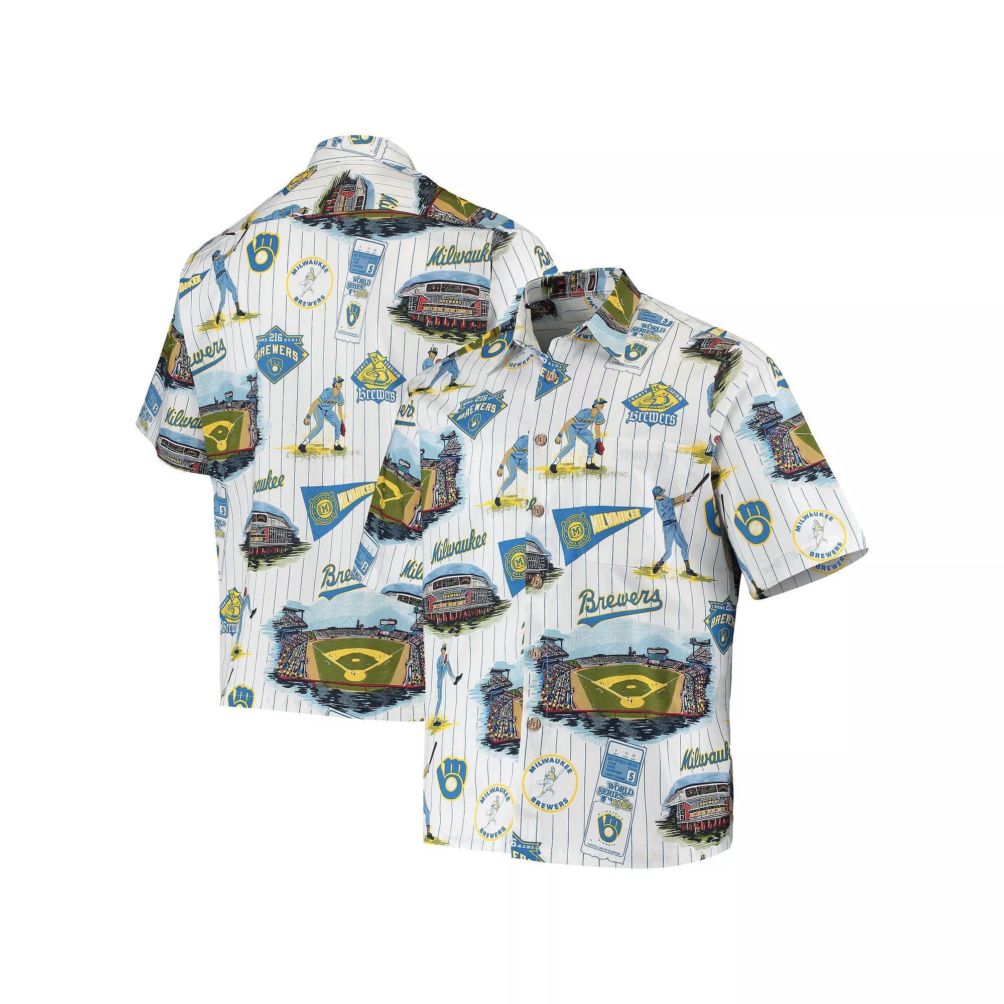 Men's Reyn Spooner Navy Milwaukee Brewers Scenic Button-Up Shirt, Size: Small, Blue Product Image