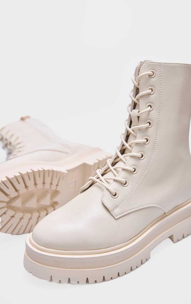  Cream Lace Up Chunky Boots Product Image