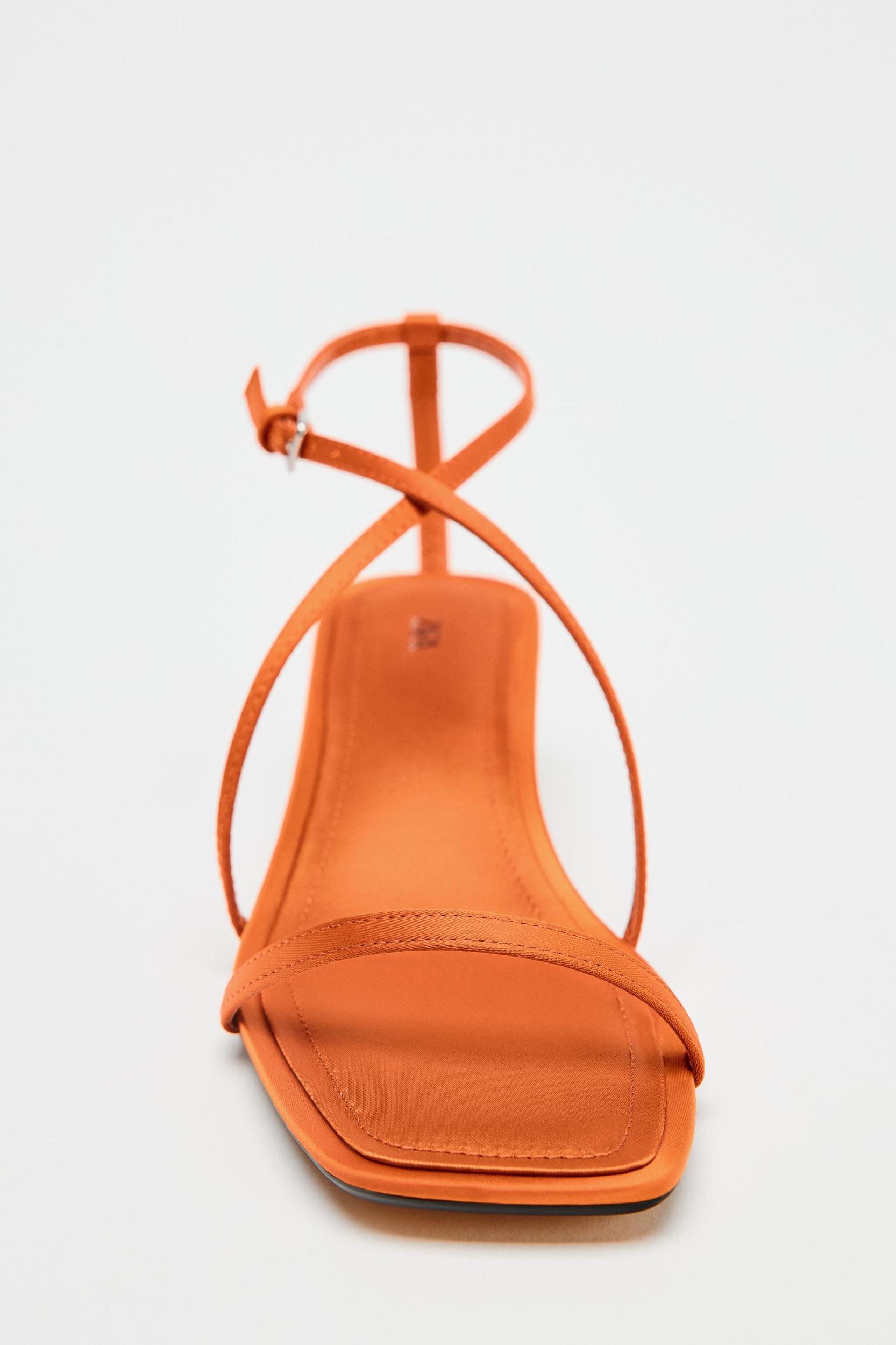 SATIN-EFFECT CROSSED STRAP SANDALS Product Image