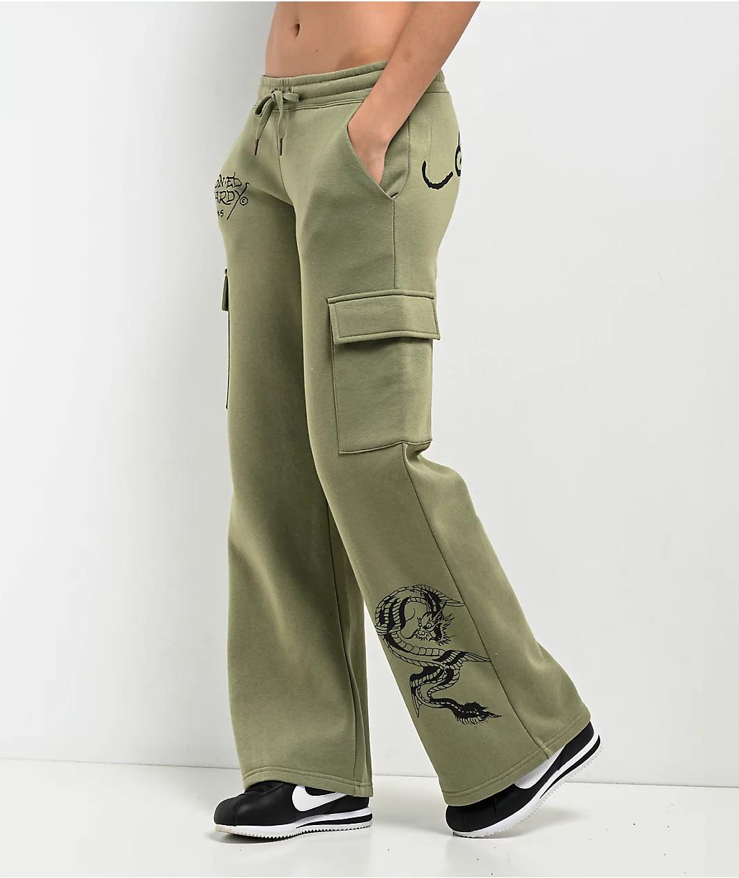 Ed Hardy Dragon Dagger Olive Cargo Sweatpants Product Image