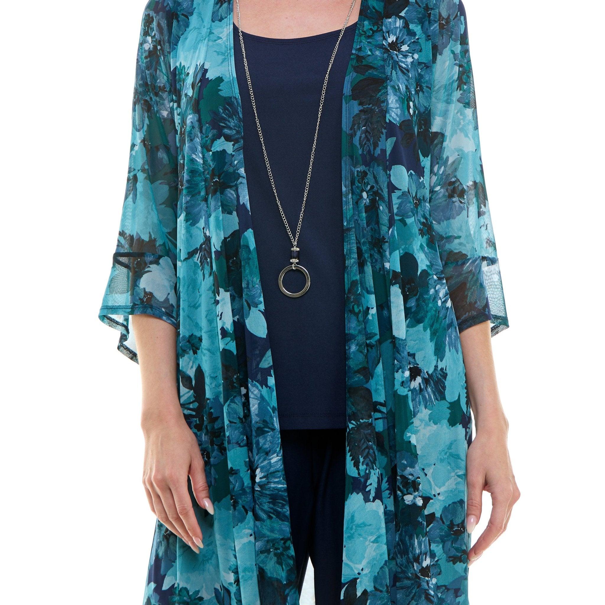 Black & Teal Pantset With Necklace Product Image