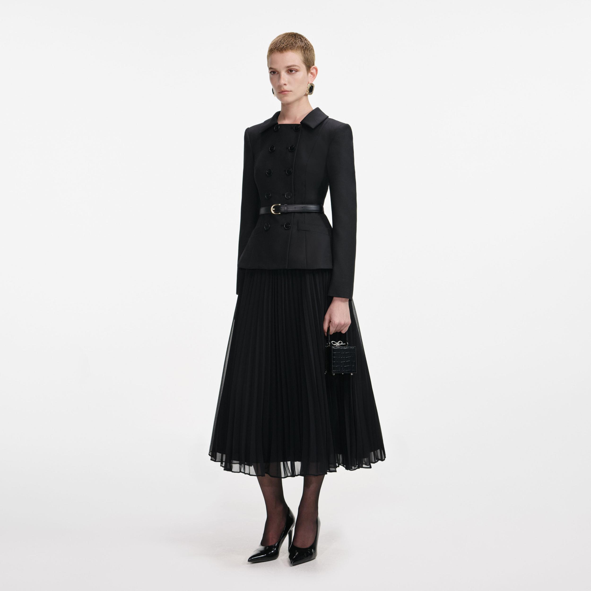 Black Wool Crepe Midi Dress Product Image