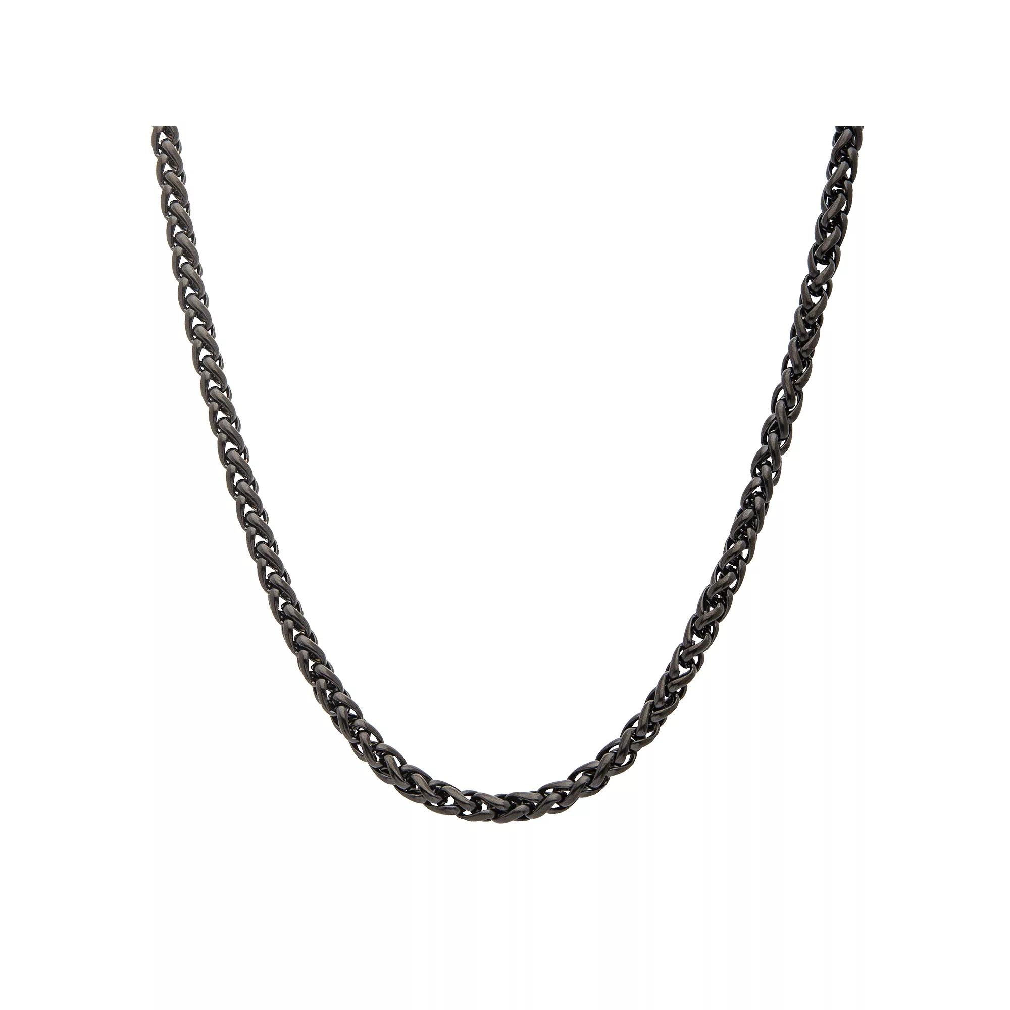 Men's 3.4 mm Super Black Plated Stainless Steel Round Wheat Chain Necklace, Size: 22", Black Tone Product Image