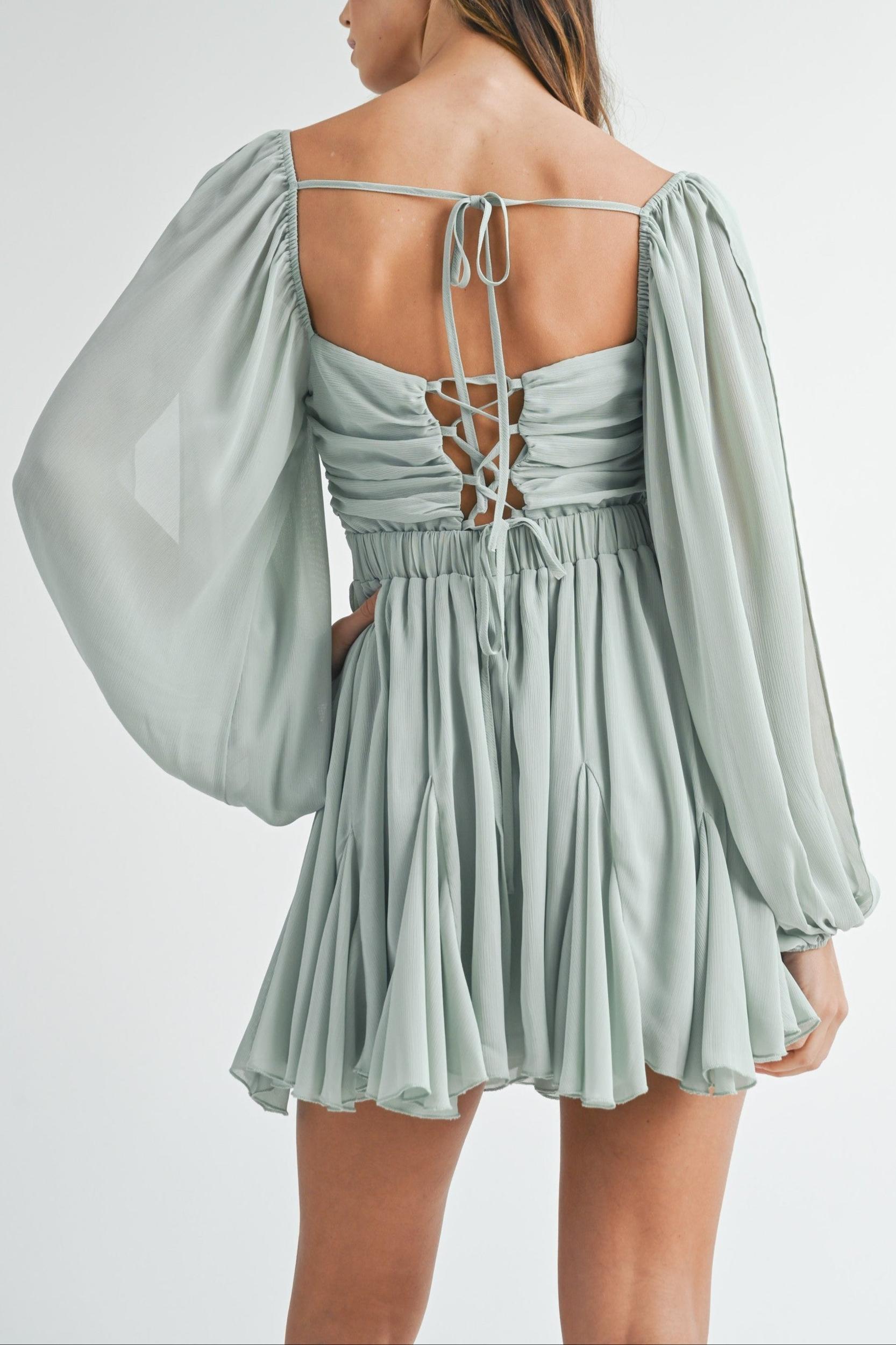 Back Lace Up Ruffle Mini Dress Product Image