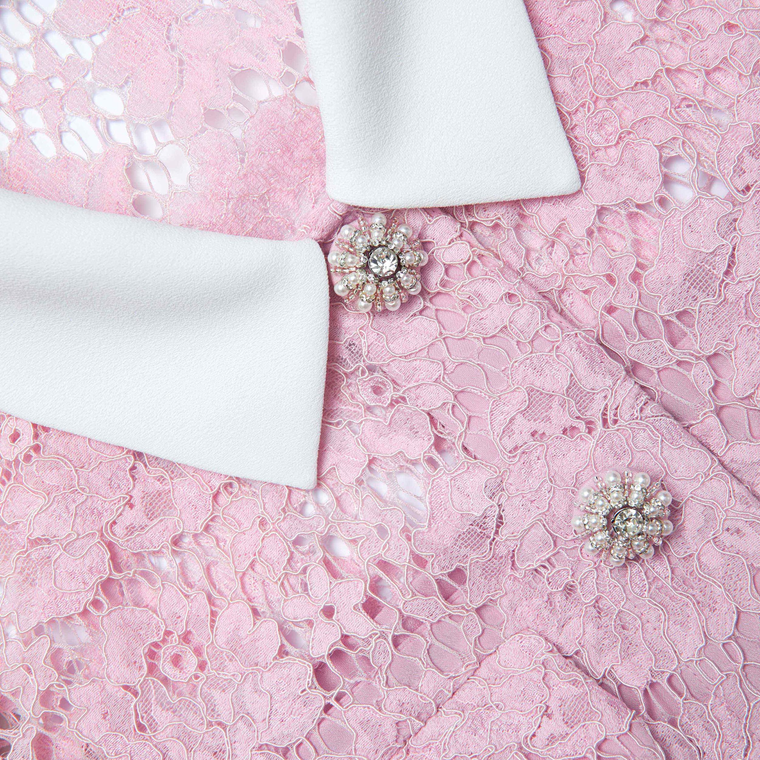 Pink Lace Collared Mini Dress Product Image