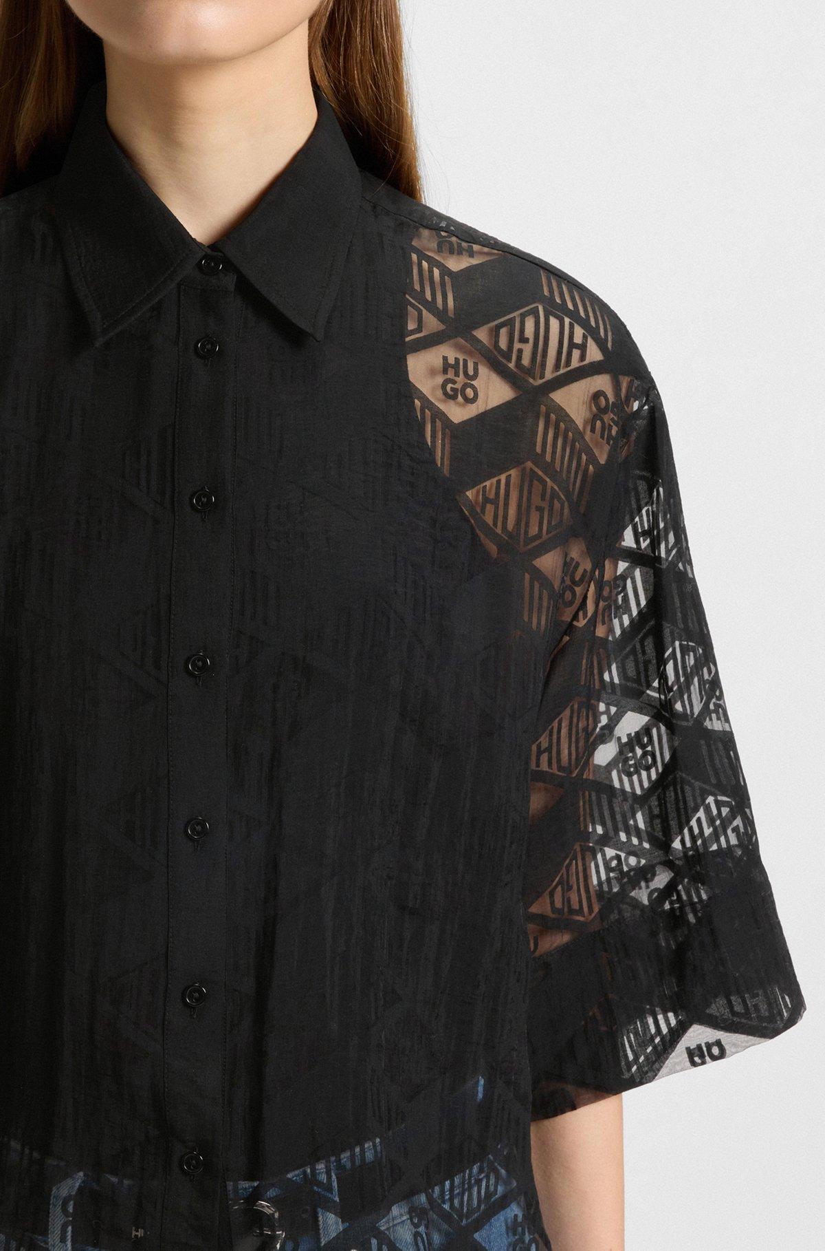 HUGO - Regular-fit chiffon blouse with all-over logo print - Patterned Product Image