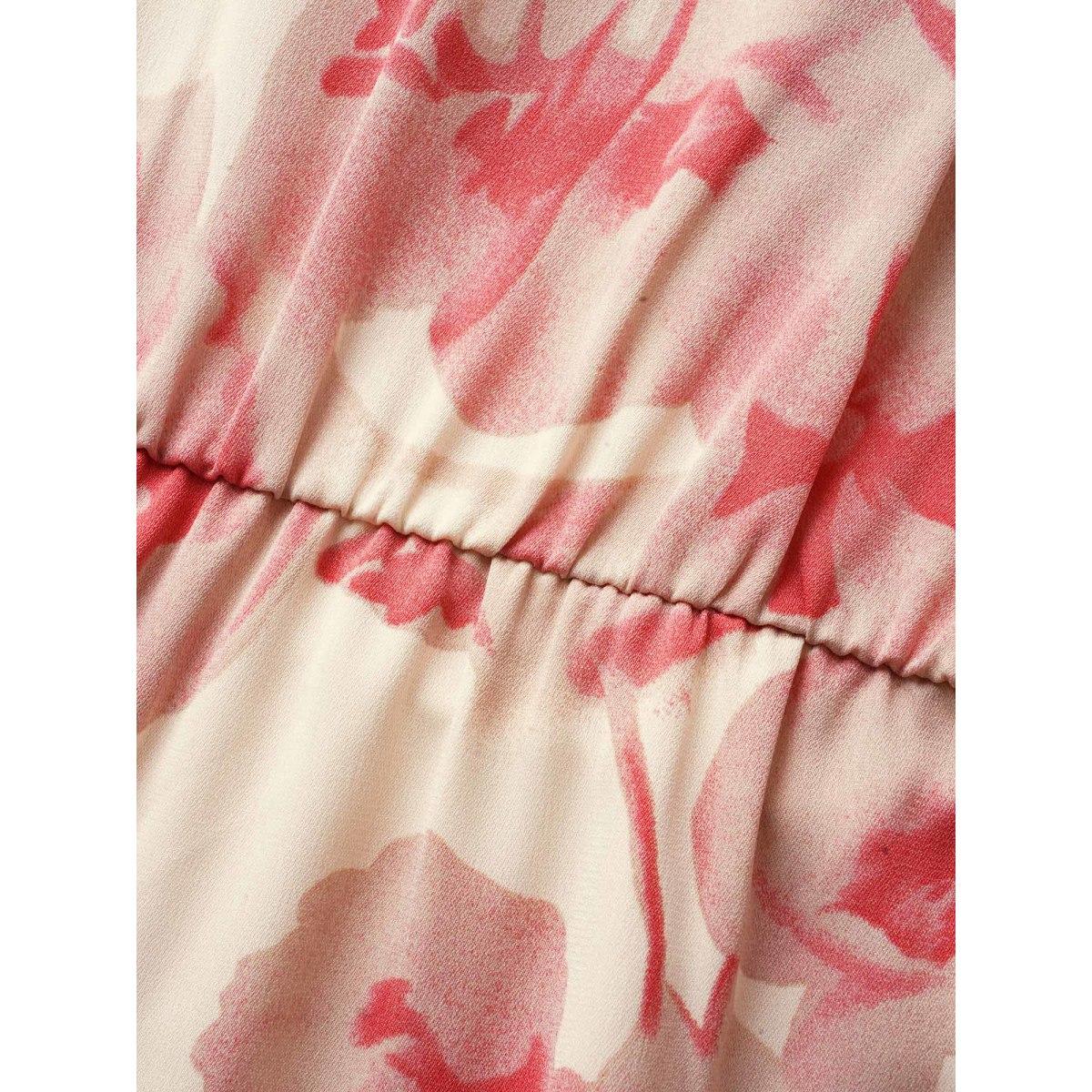 Plus Size Floral Drawstring Tie Knot Puff Sleeve Midi Dress Blush Women Elegant Gathered Square Neck Short sleeve Curvy BloomChic 30/6X Product Image