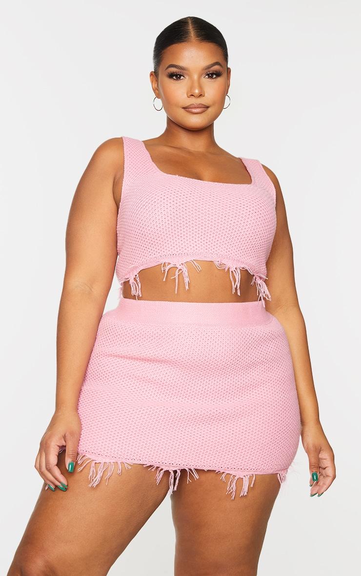 Plus Pink Raw Hem Knit Skirt Product Image