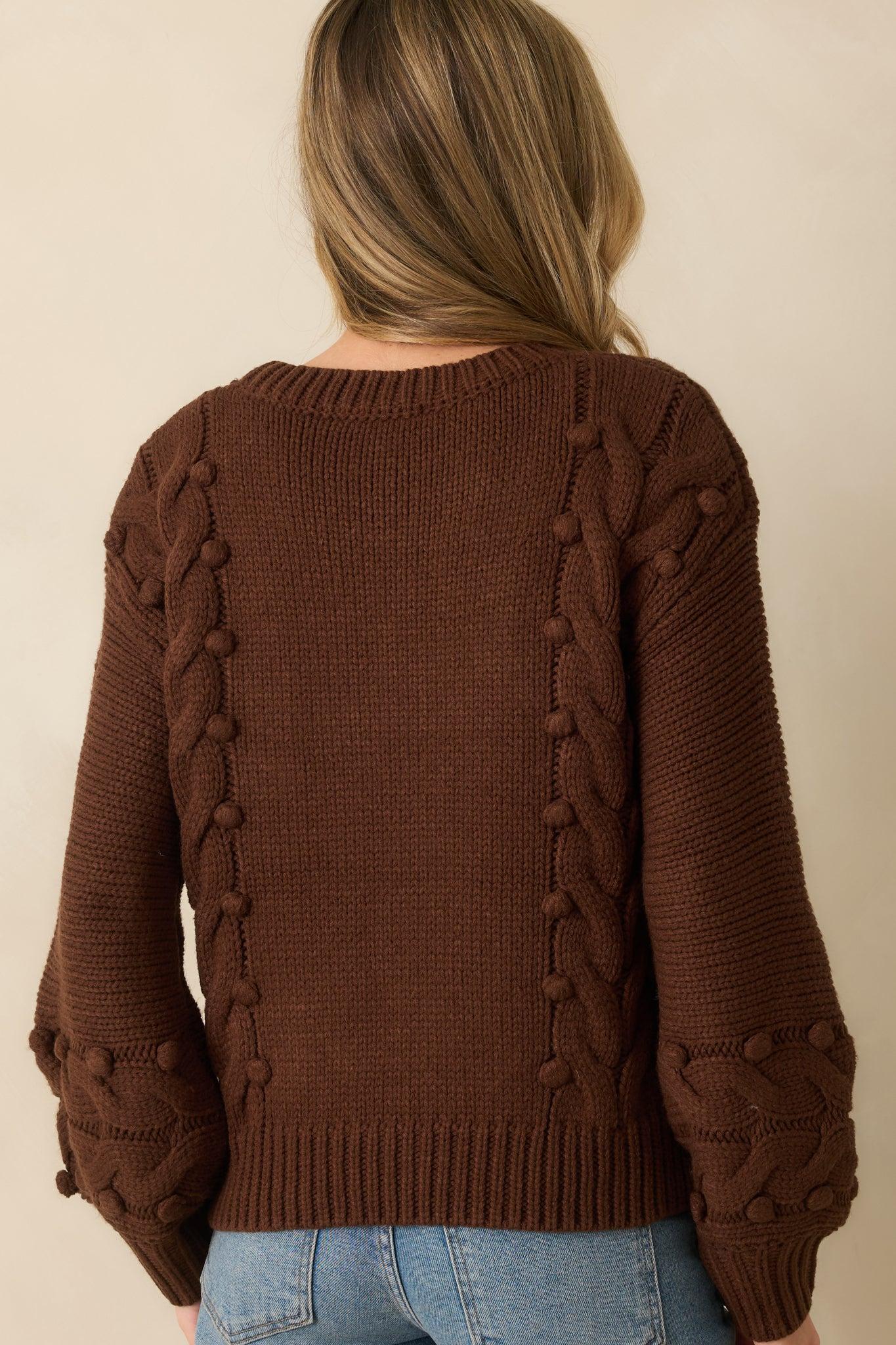 Let’s Be Honest Chocolate Brown Cable Knit Long Sleeve Sweater Product Image