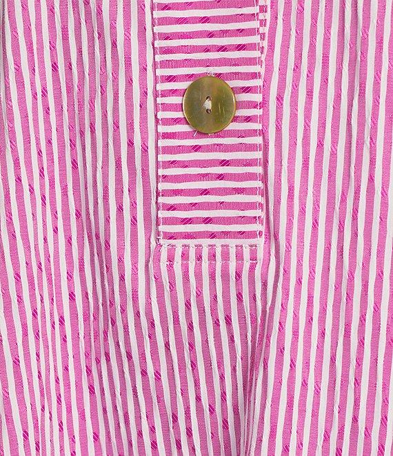 Ali Miles Crinkle Stripe Y Neckline Cuffed 3/4 Sleeve Top Product Image